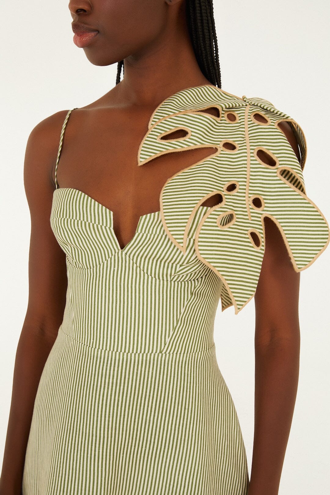 Striped Monstera Leaf Midi Dress