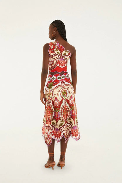 Odara Red Scalloped Midi Skirt