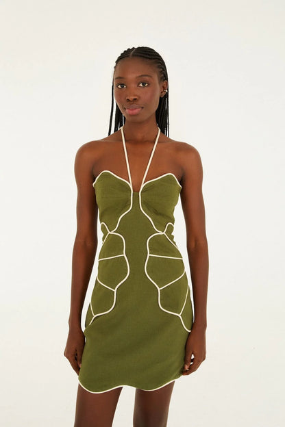 Green Wavy Cutouts Mini Dress