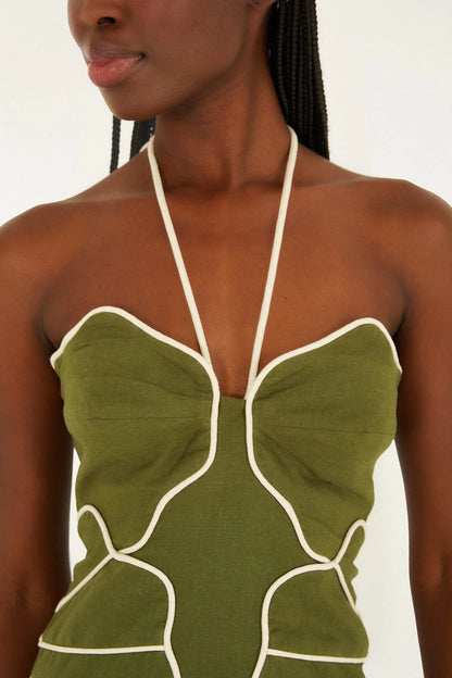 Green Wavy Cutouts Mini Dress