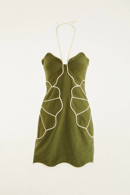 Green Wavy Cutouts Mini Dress