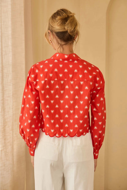 Red Heart Poplin Scalloped Trim Top