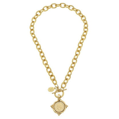 Intaglio Coin Front Toggle Necklace