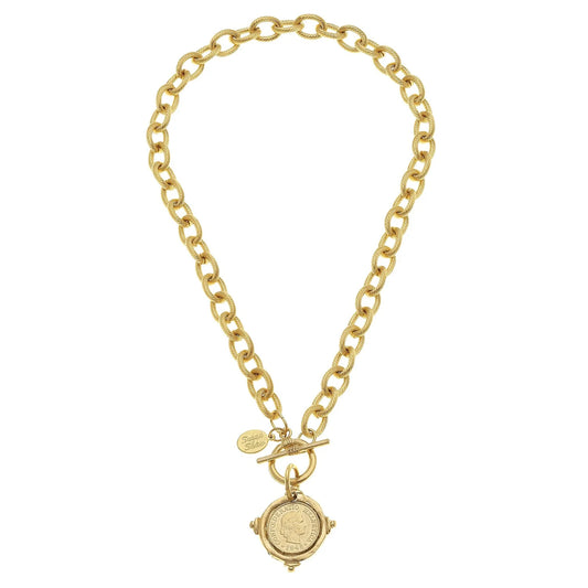 Intaglio Coin Front Toggle Necklace