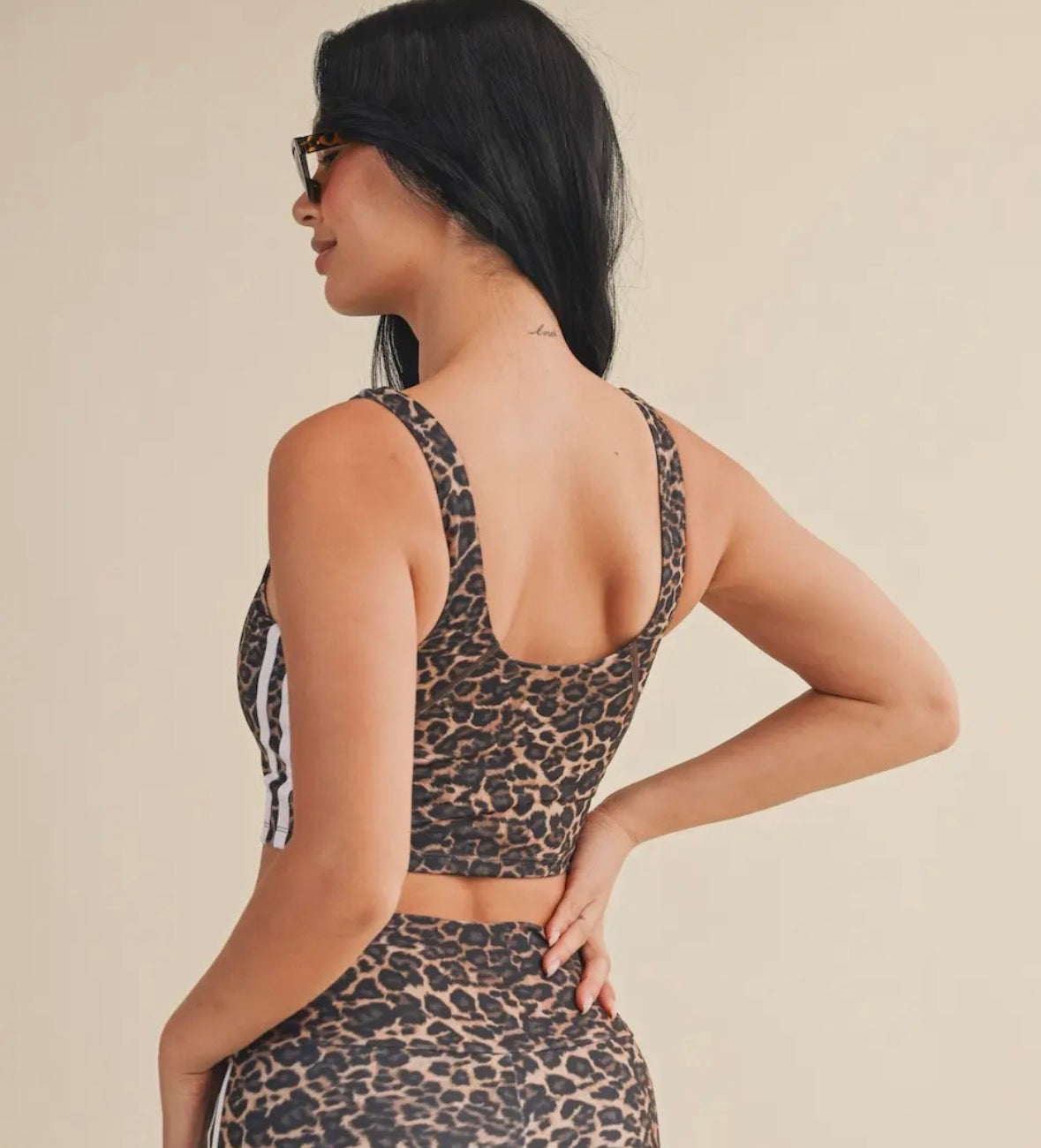 Leopard Crop Tank with Side Stripe