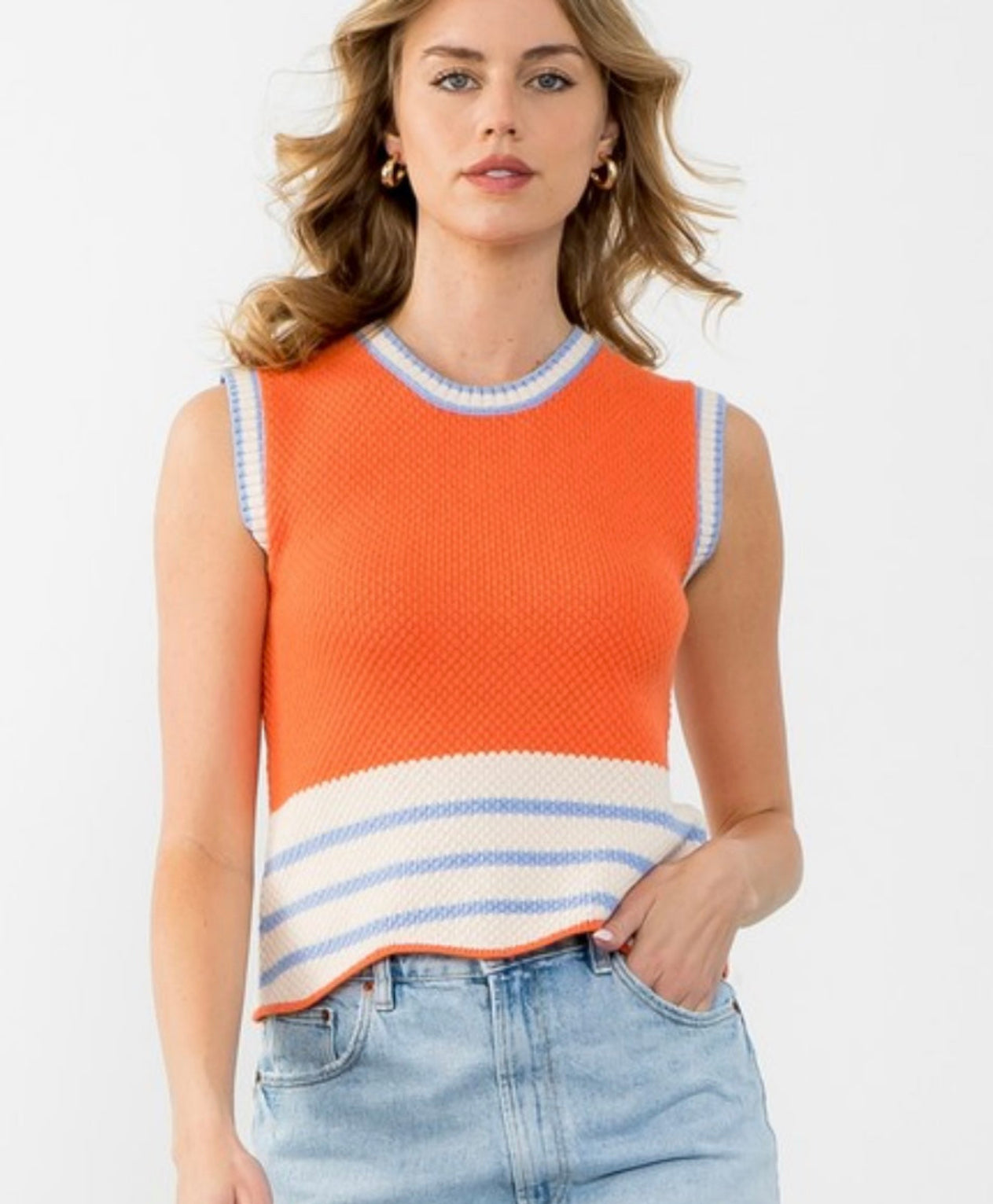Sleeveless Knit Top in Orange