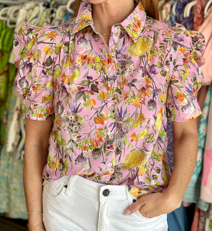 Lilac Floral Short Sleeve Top