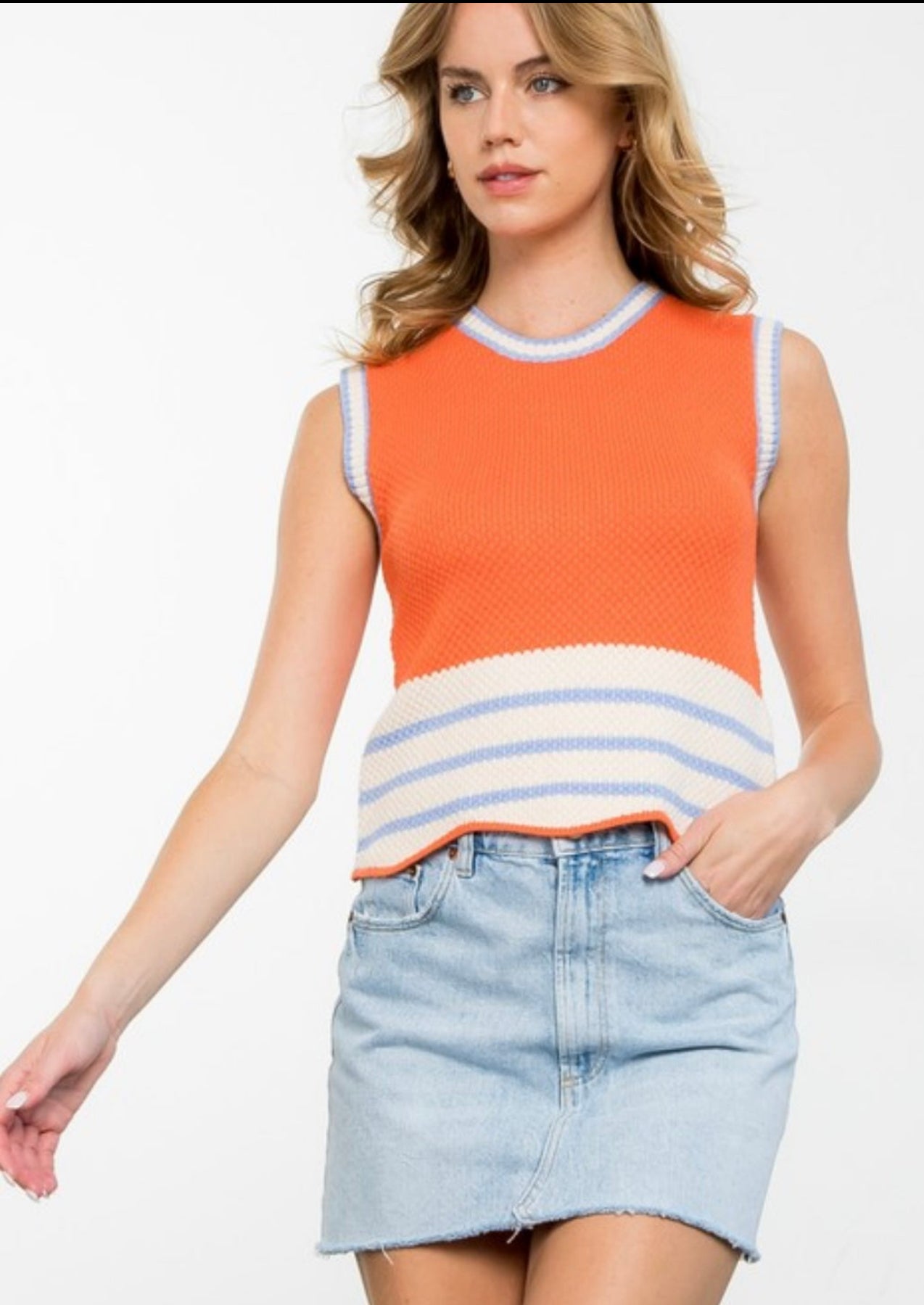 Sleeveless Knit Top in Orange