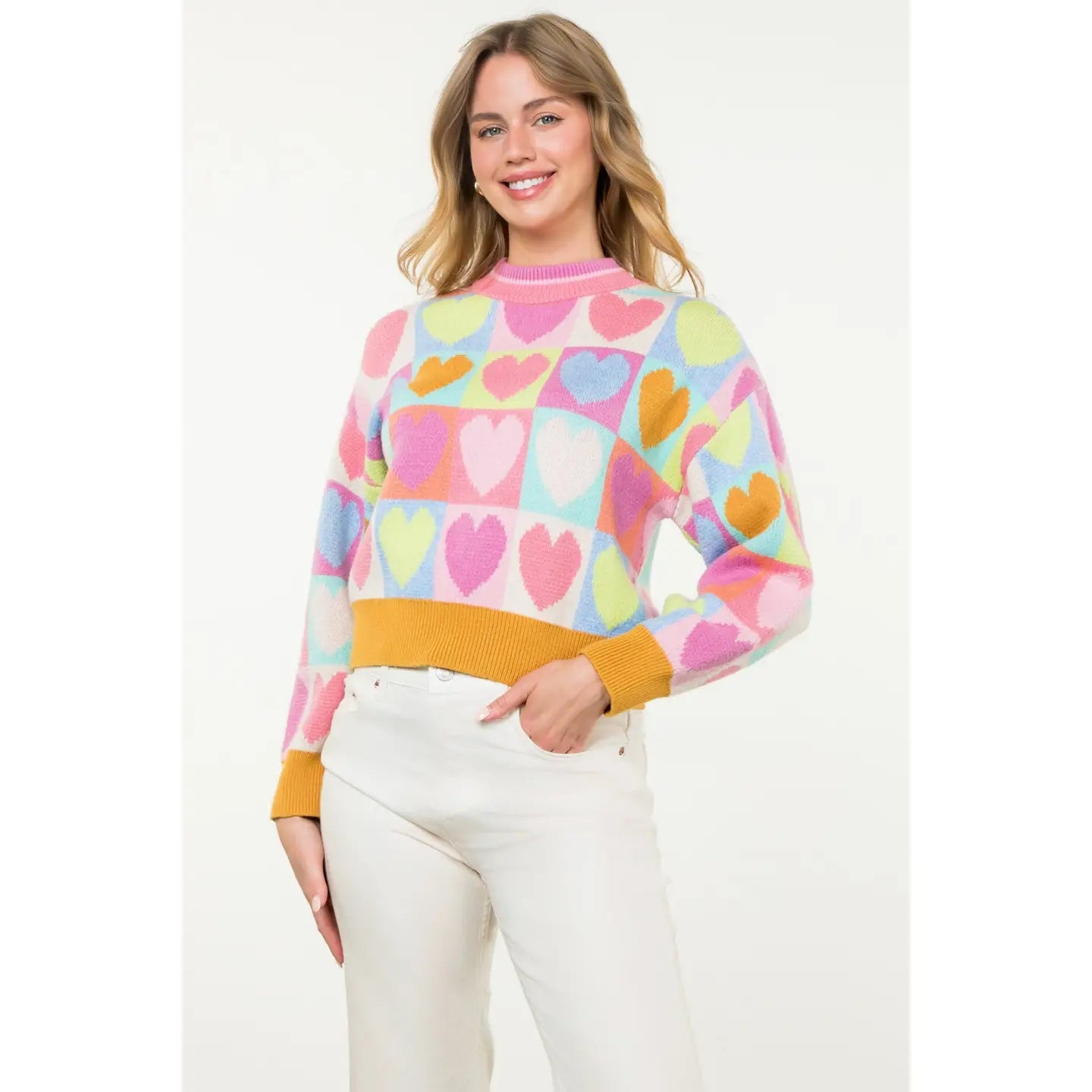 Mock Neck Heart Sweater