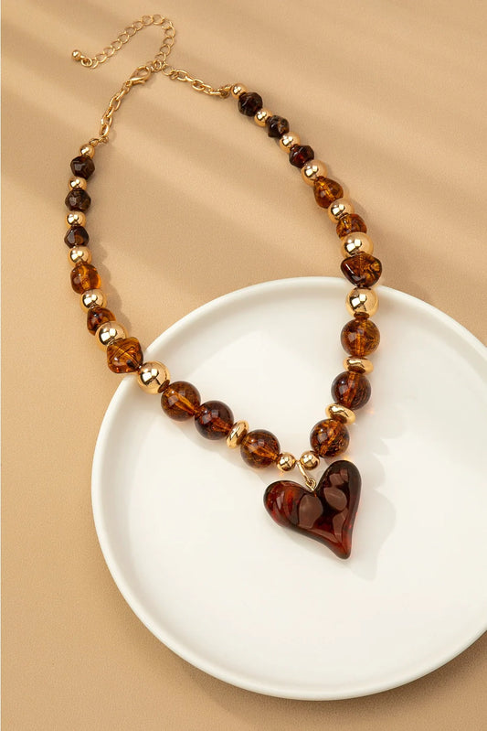 Brown Bead Heart Necklace