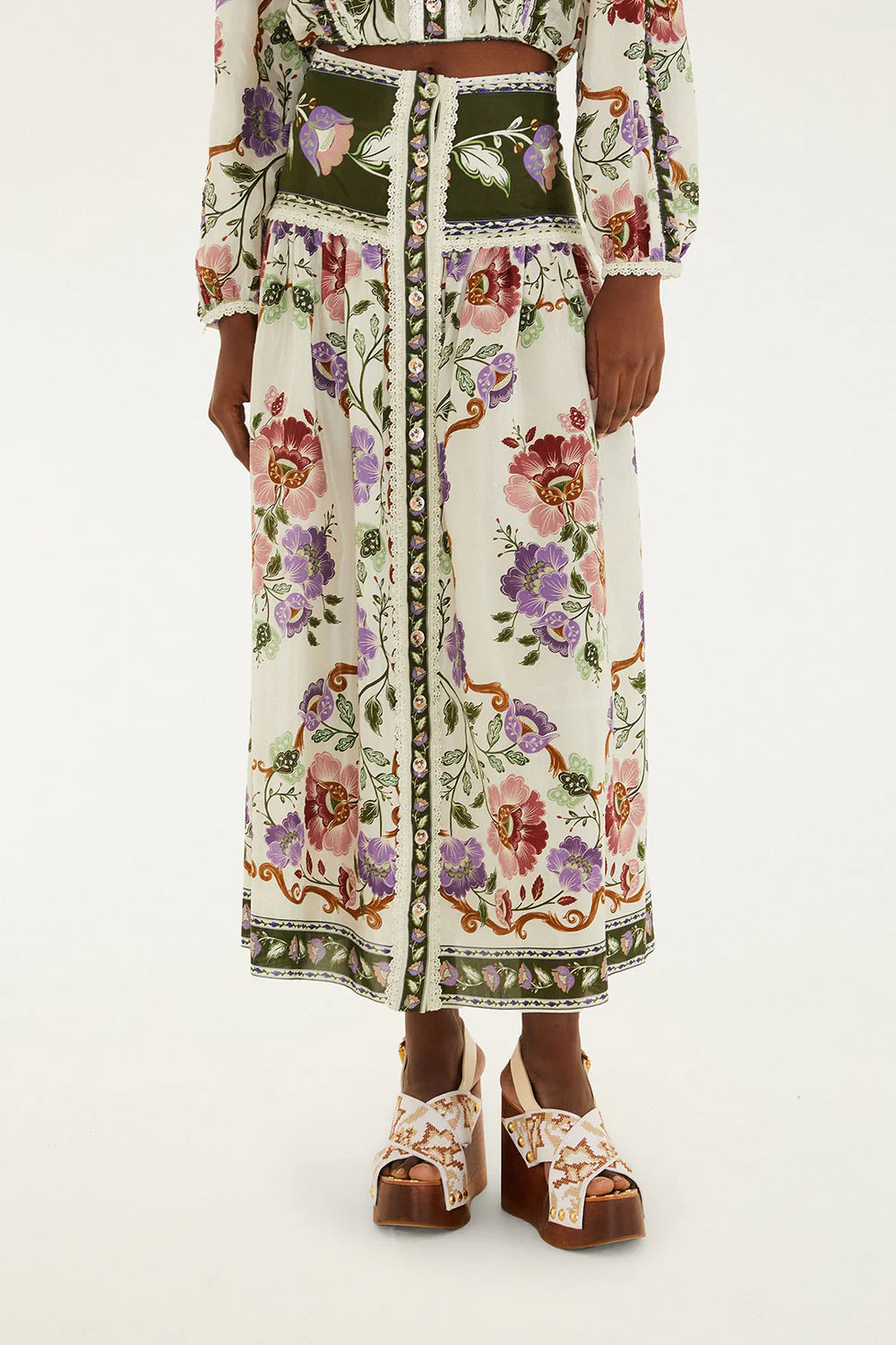 Rococo Flowers Cream Midi Skirt