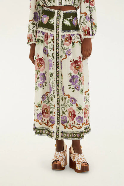 Rococo Flowers Cream Midi Skirt