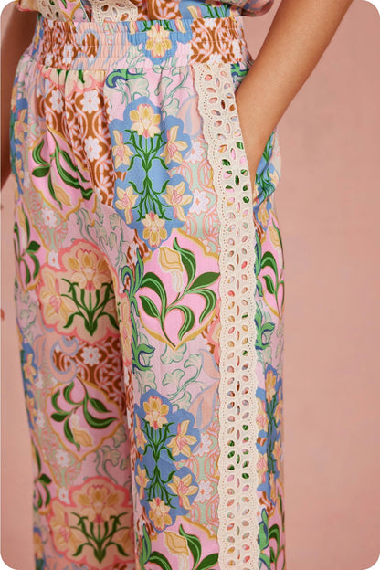 Garden Party Crochet Contrast Satin Pants