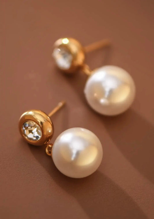 Diamond Pearl Drop Earring