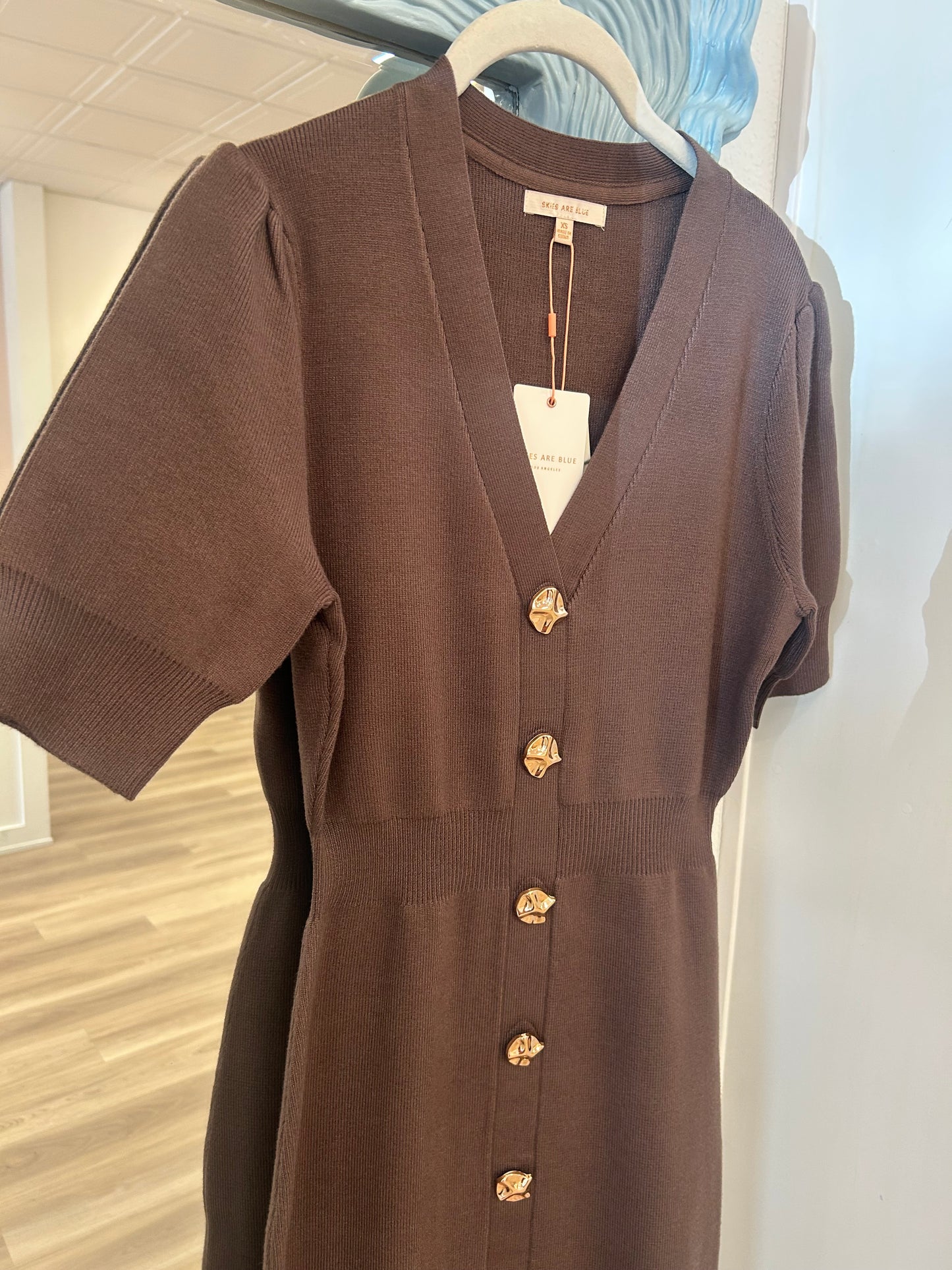 Espresso Elegance Button-Down Dress