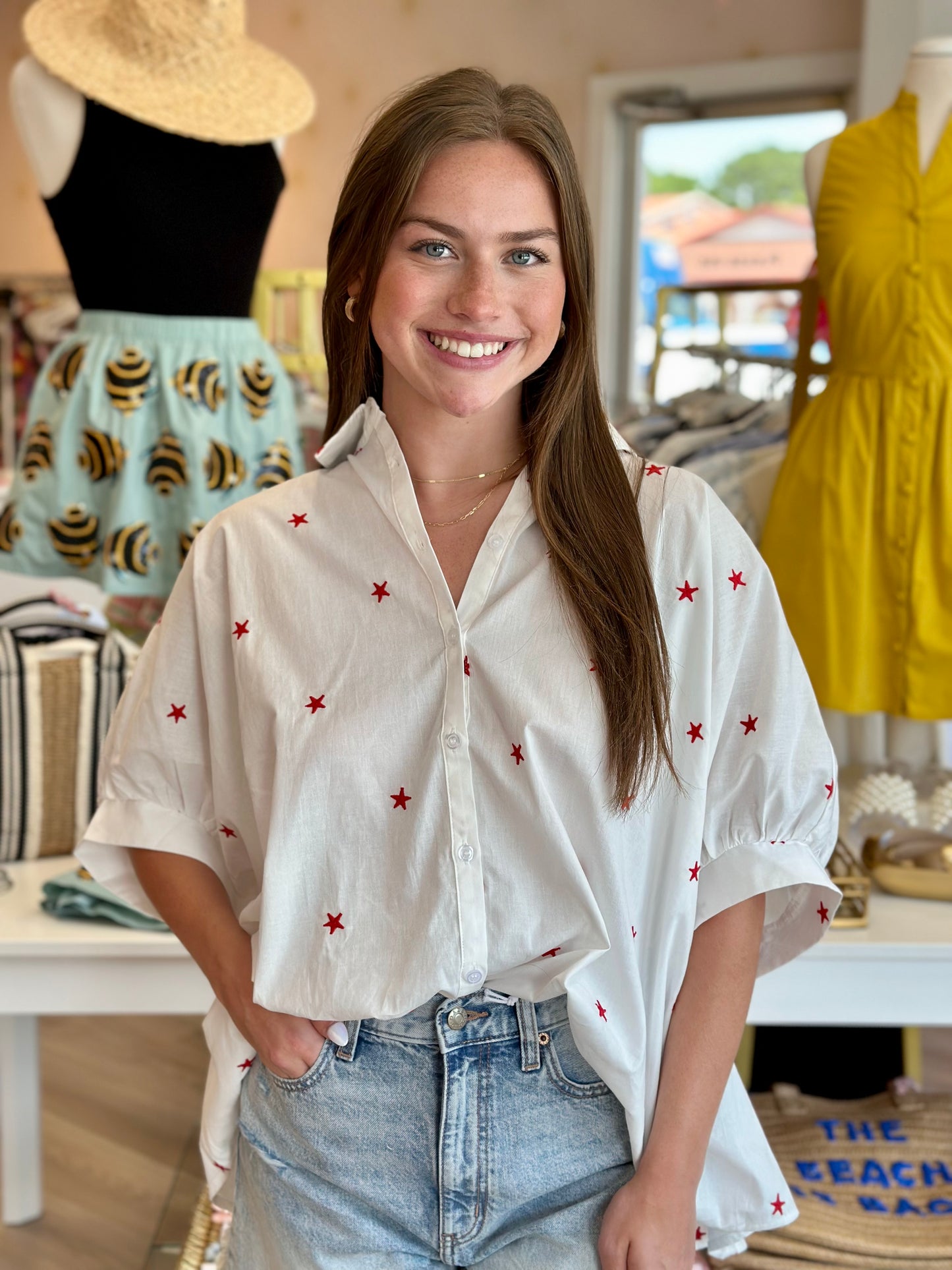 Star Oversized Button Down Shirt