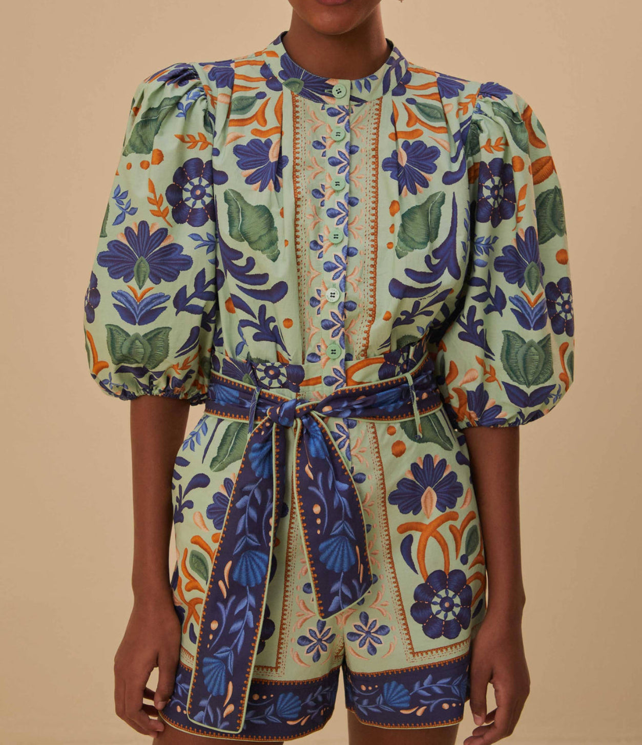 Ocean Tapestry Green Romper