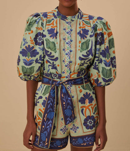 Ocean Tapestry Green Romper
