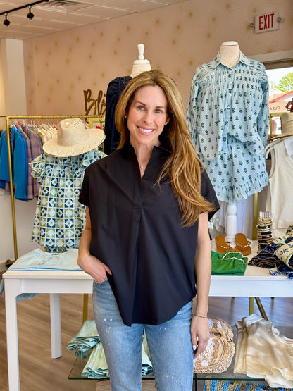 Poplin Shirting Popover in Black