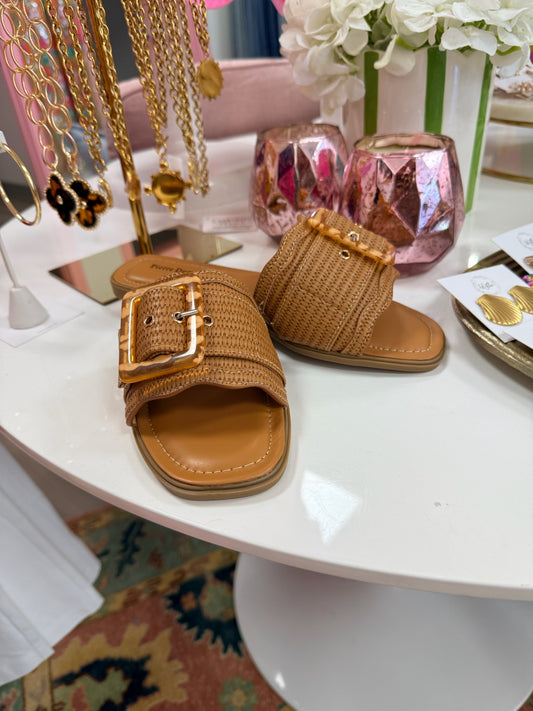 Raffia Buckle Slide Sandals