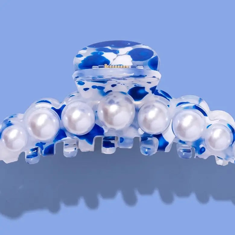 Blue & Pearl Claw Clip