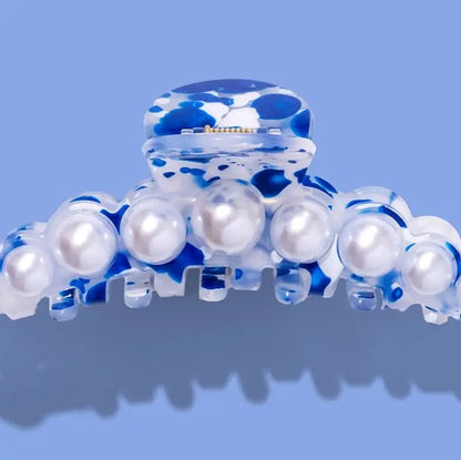 Blue & Pearl Claw Clip