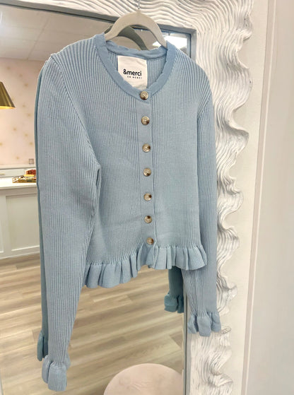 Button Up Cardigan Sweater in Blue