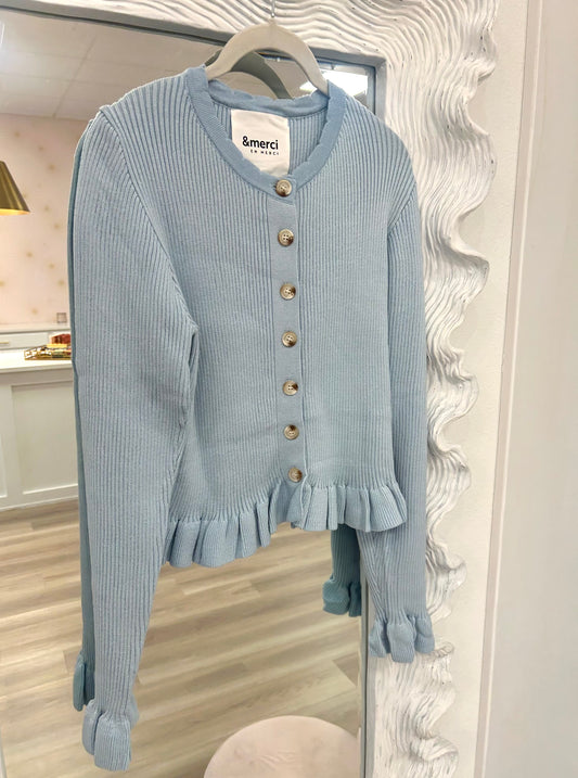Button Up Cardigan Sweater in Blue