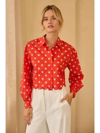 Red Heart Poplin Scalloped Trim Top