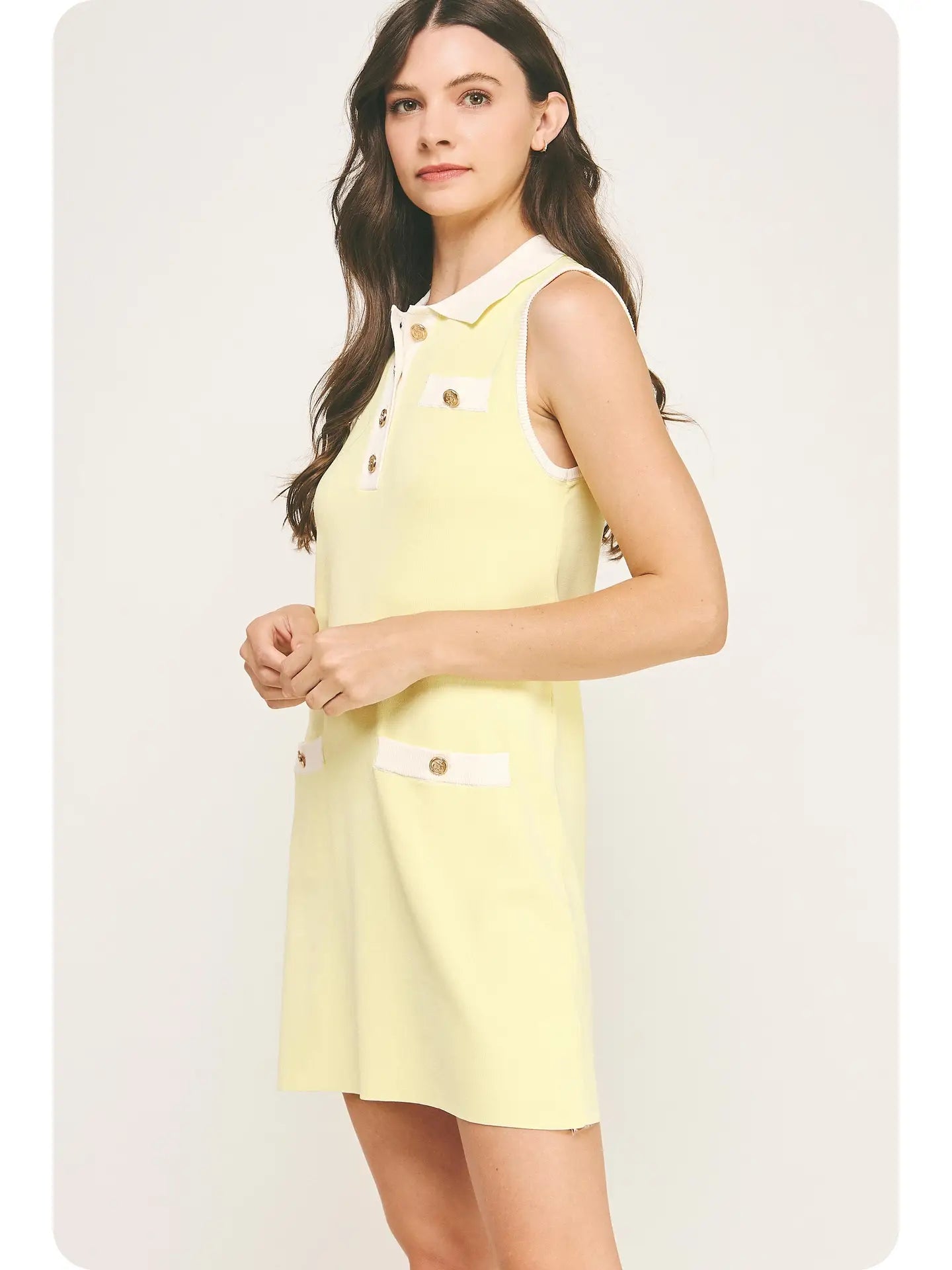 Collared Color Block Polo Dress in Lemon