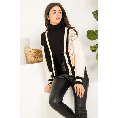 Leopard Knit Cardigan in Black