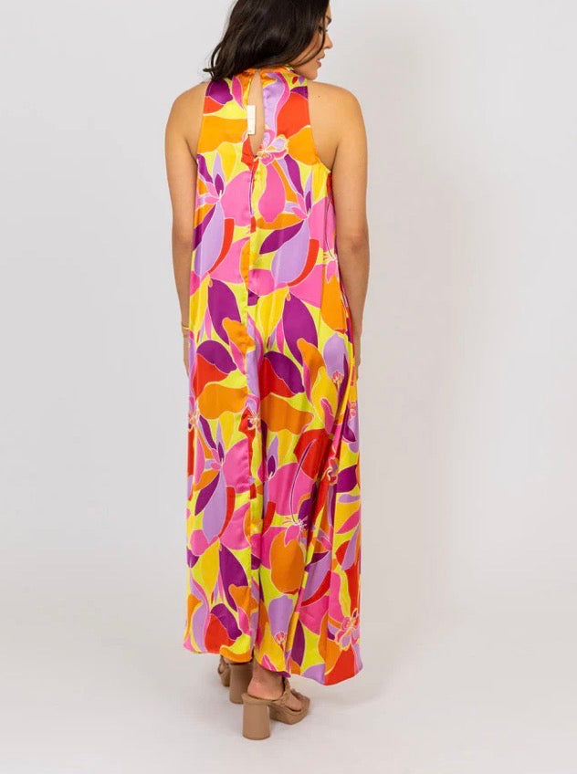 Floral Satin Mock Halter Maxi