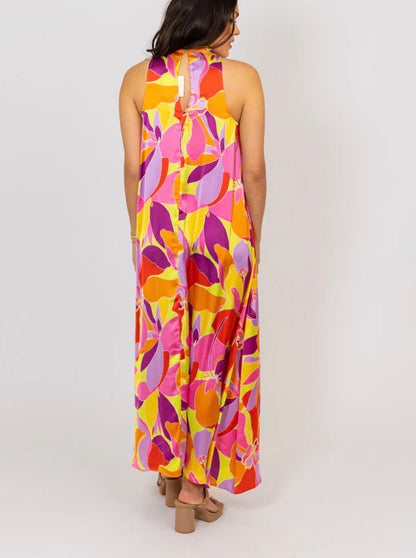 Floral Satin Mock Halter Maxi