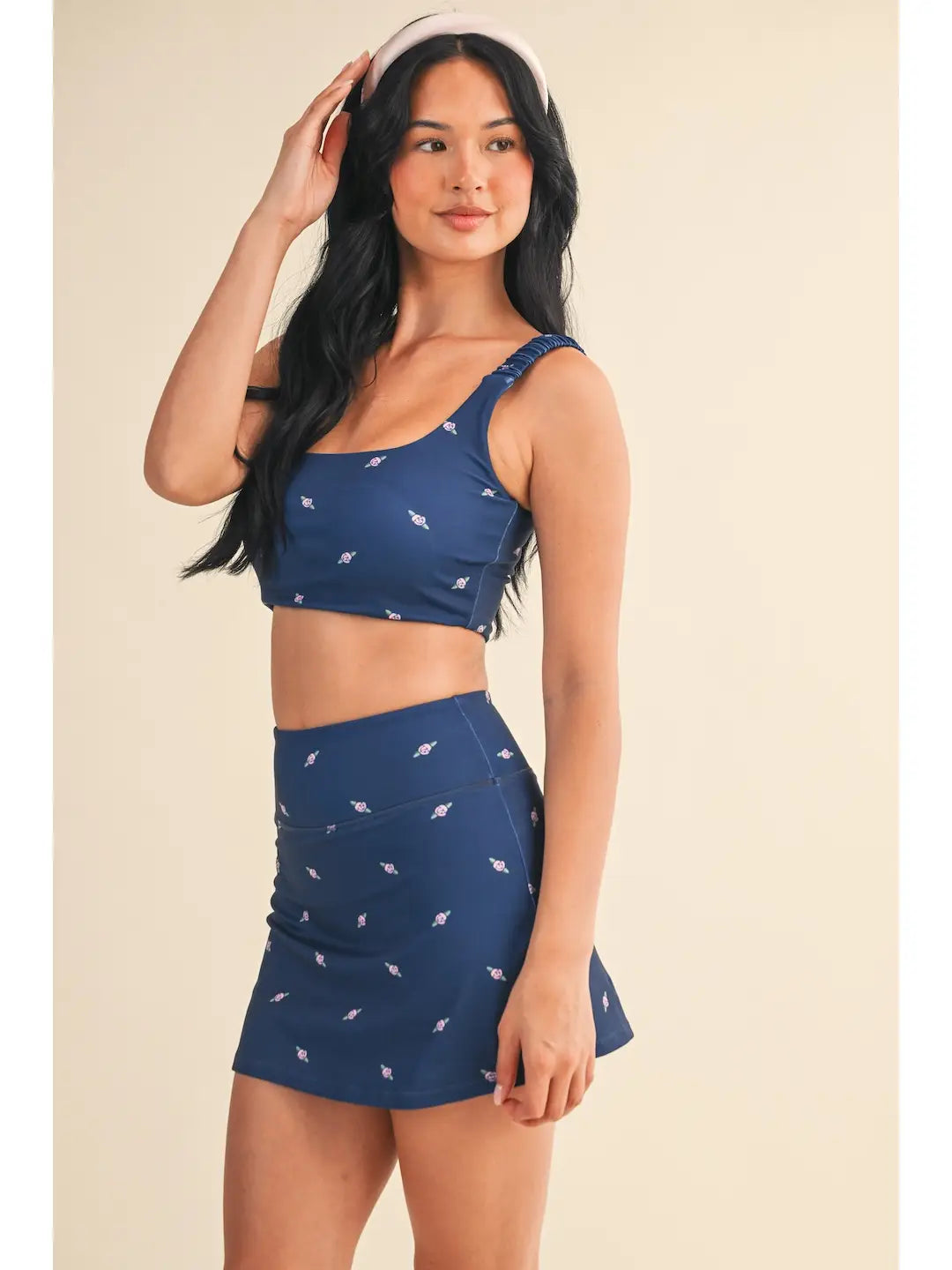 Rose Print Ruched Bra Top