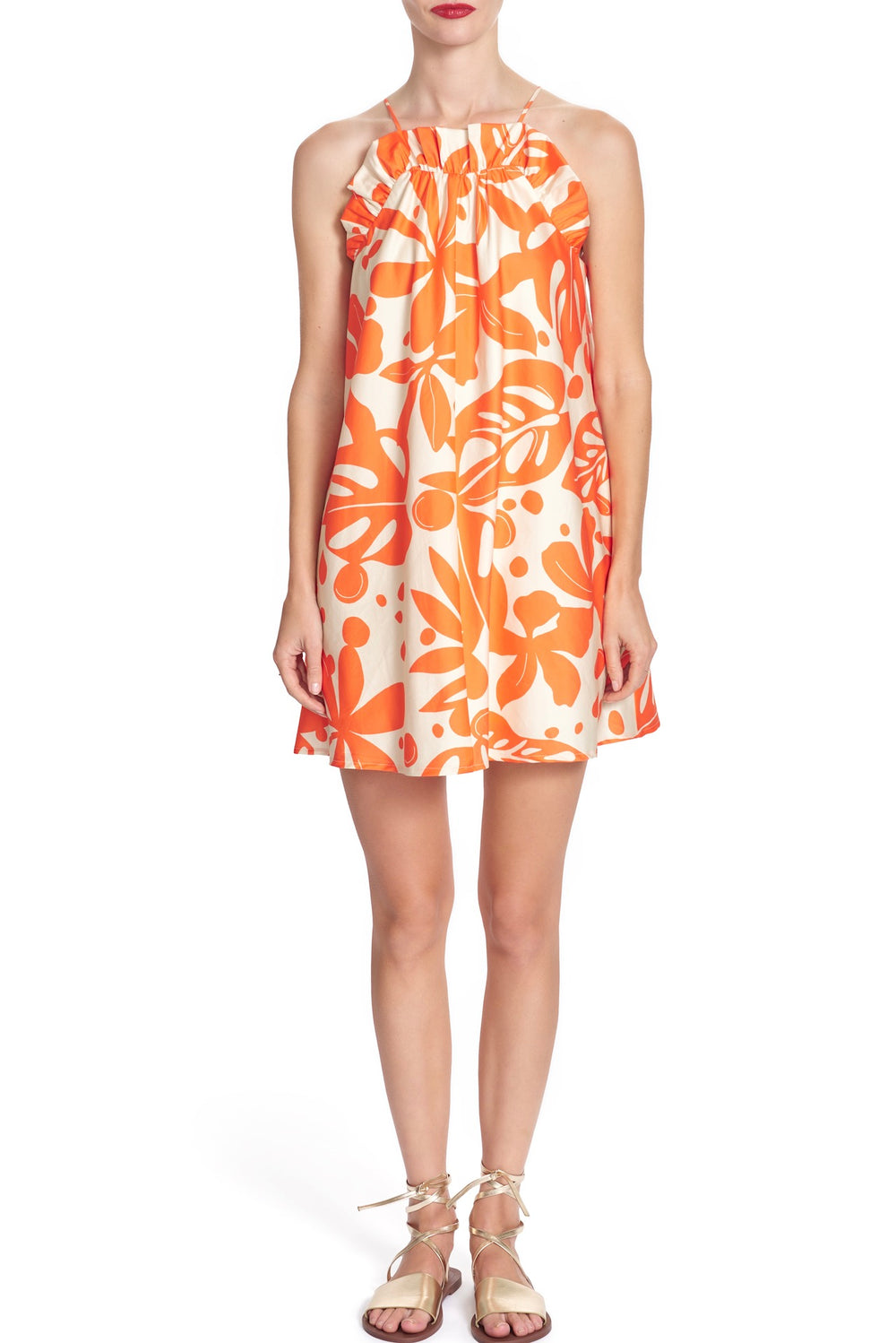Harper Ruffle Neck Mini Dress in Orange