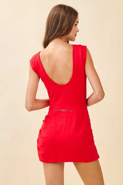Red Athleisure Dress with Zipper