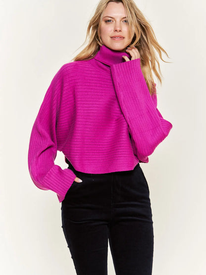 Fuchsia Mock Neck Wide Sleeve Top