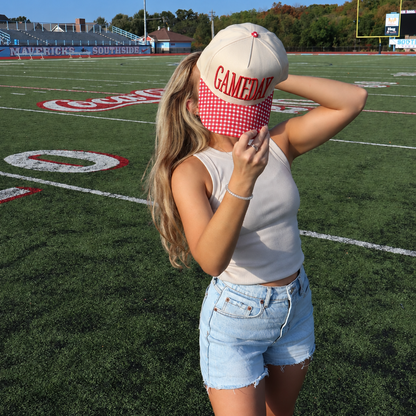 GAMEDAY 3D Embroidered Trucker Hat: Red Gingham