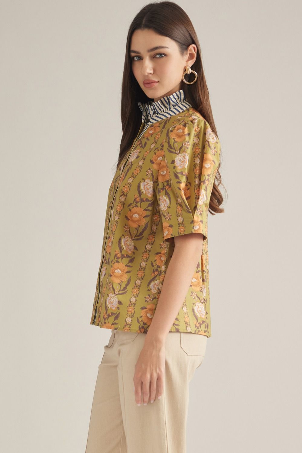 Emerson Stripe Collared Top in Olive