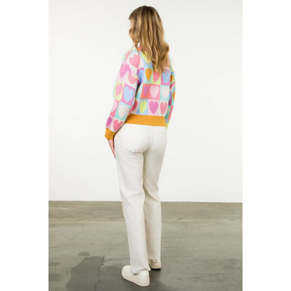 Mock Neck Heart Sweater