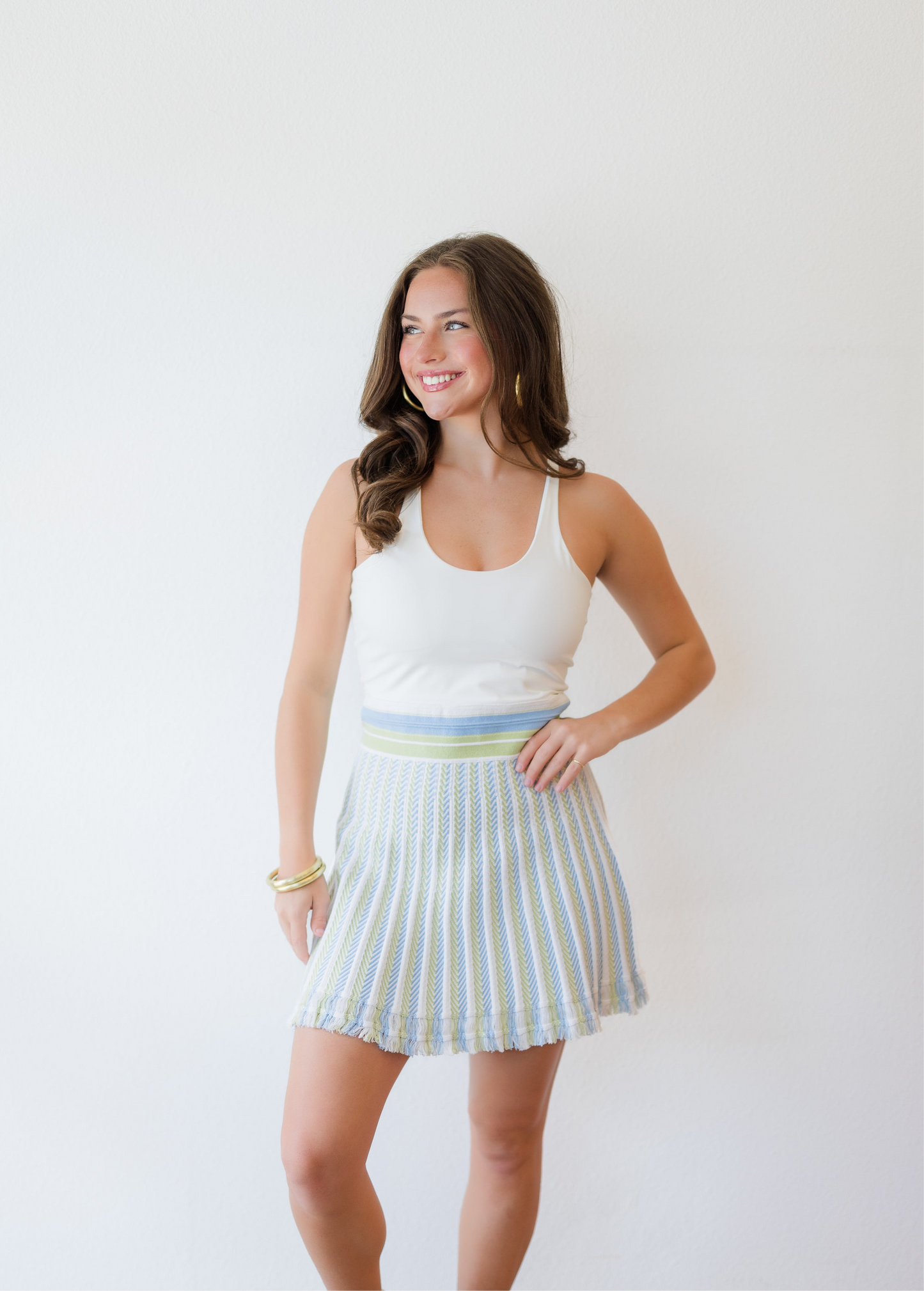 Bailey Fringe Dress in Green and Blue
