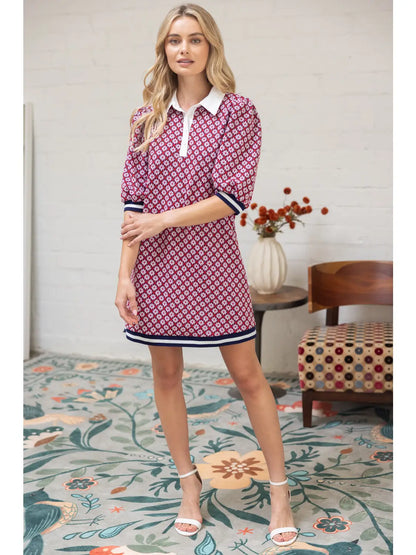 Poplin Contrast Collar Floral Knit Dress