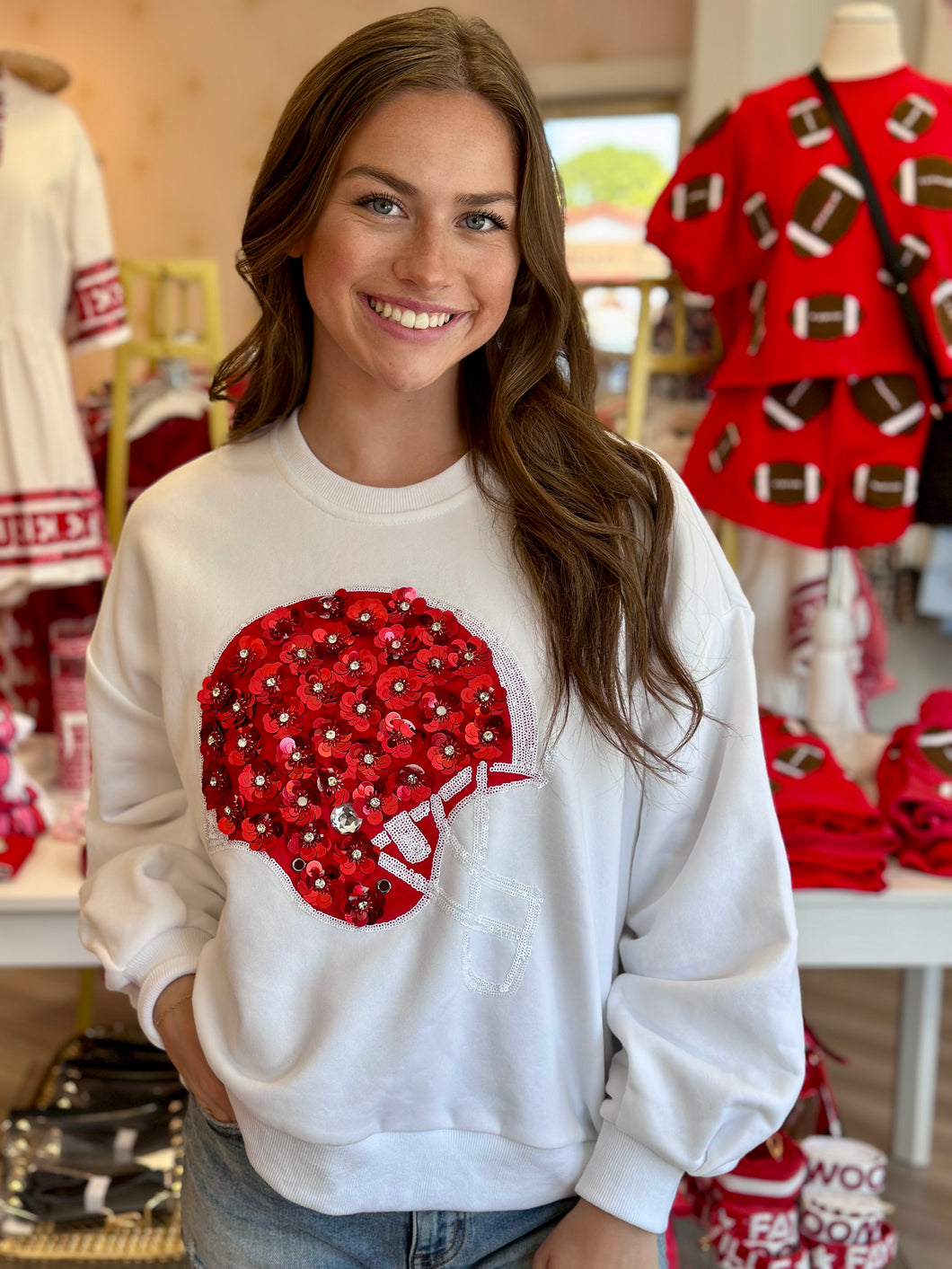 Red and White Helmet Sweatshirt