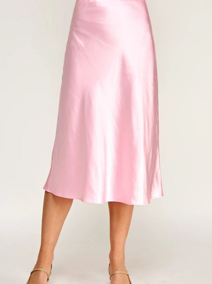 Pink Satin Midi Skirt