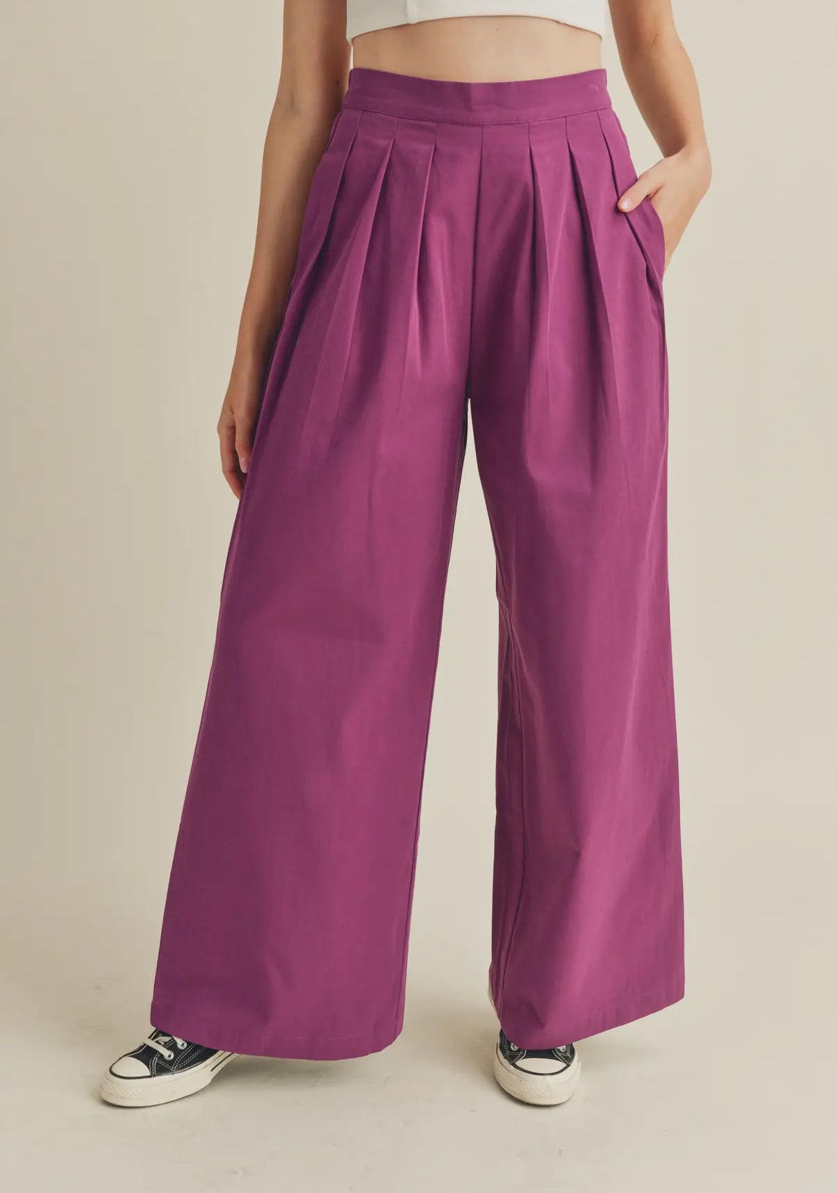 Wide Leg Pleated Pants in Boysenberry