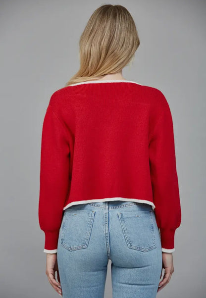 Contrast Bow Detail Open Cardigan