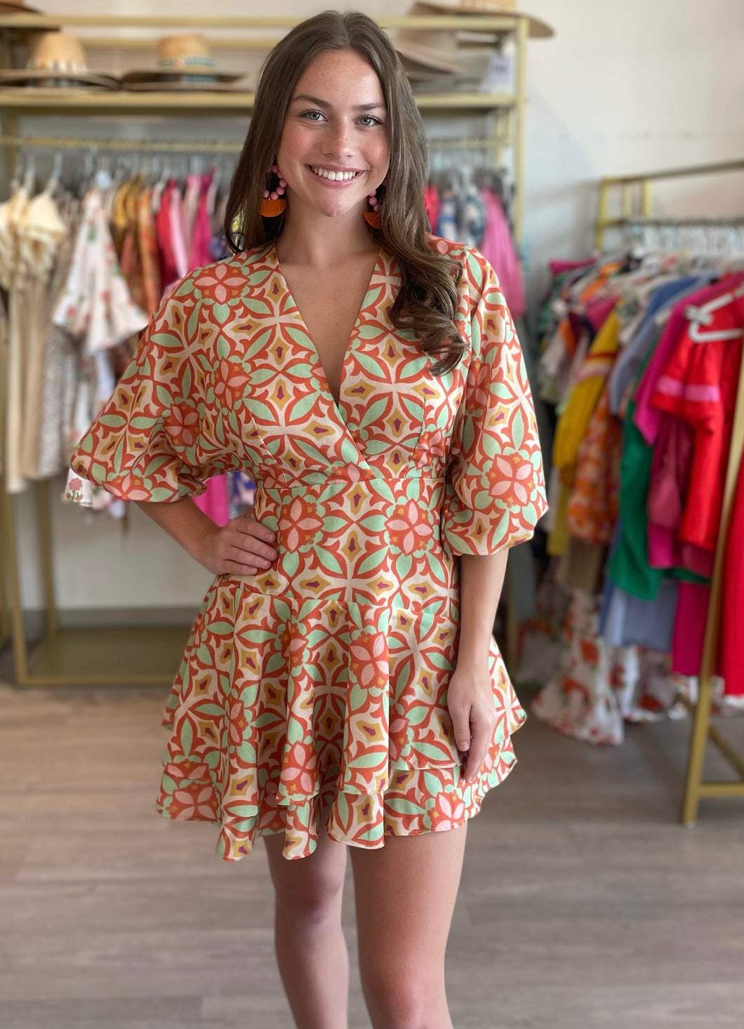 Alba Dress in Mint Medallion