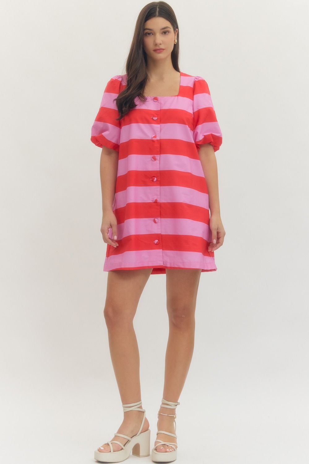 Elizabeth Striped Mini Dress in Red & Pink