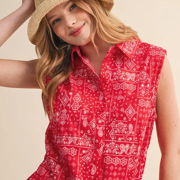 Alice Red Bandana Sleeveless Romper