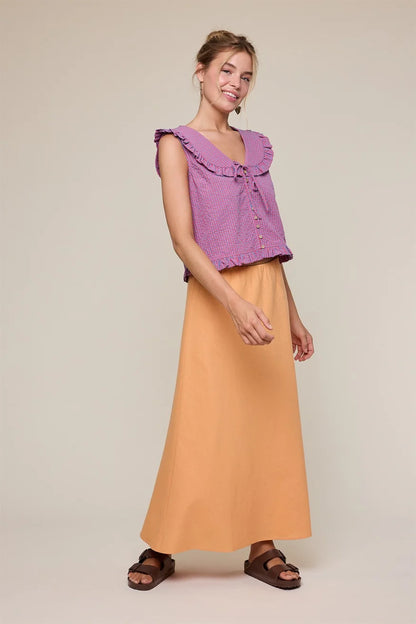 Ruffled Collar Plaid Blouse